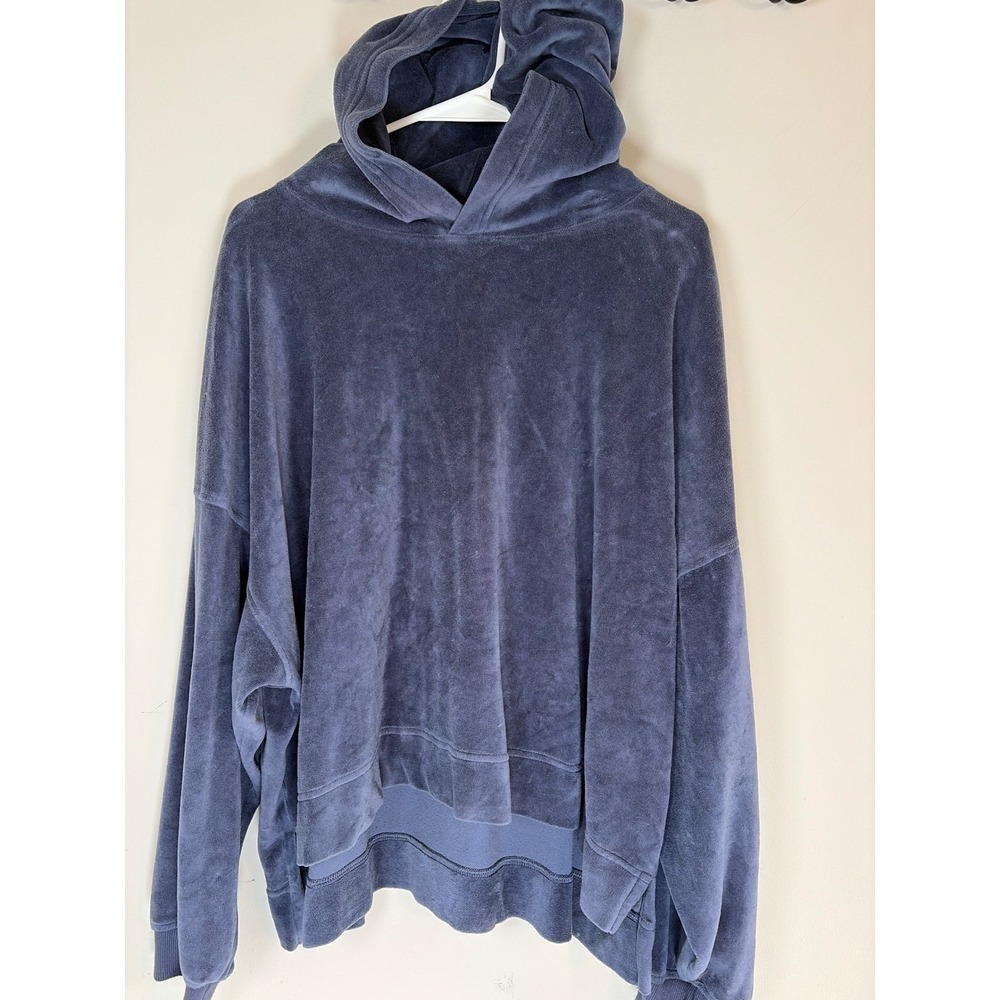 Aerie Women Velour Pullover Hoodie Blue Gray Oversized Sweatshirt XL